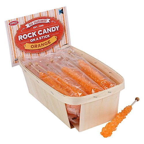 Extra Large Rock Candy Sticks: 24 Orange Rock Candy Sticks - Individually Wrapped for Party Favors, Candy Buffet, Showers, Receptions, Old Fashioned Espeez Bulk Candy on a Stick
