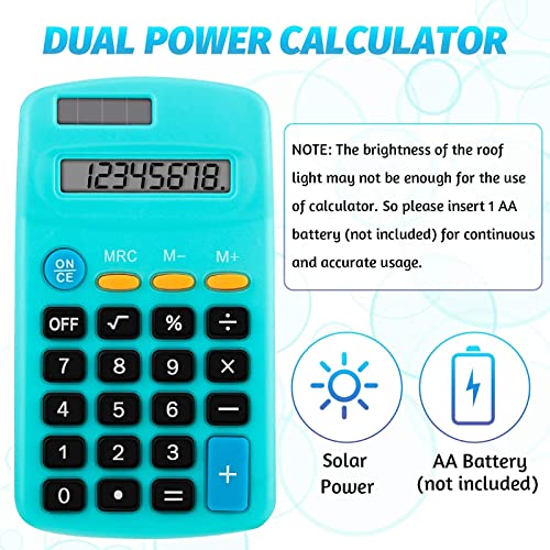 Pocket Size Calculator 8 Digit Display Basic Calculator Solar Battery Dual Power Mini Calculator For Desktop Home Office School Students Kids, 6 Colors (18 Pieces) #TOP2