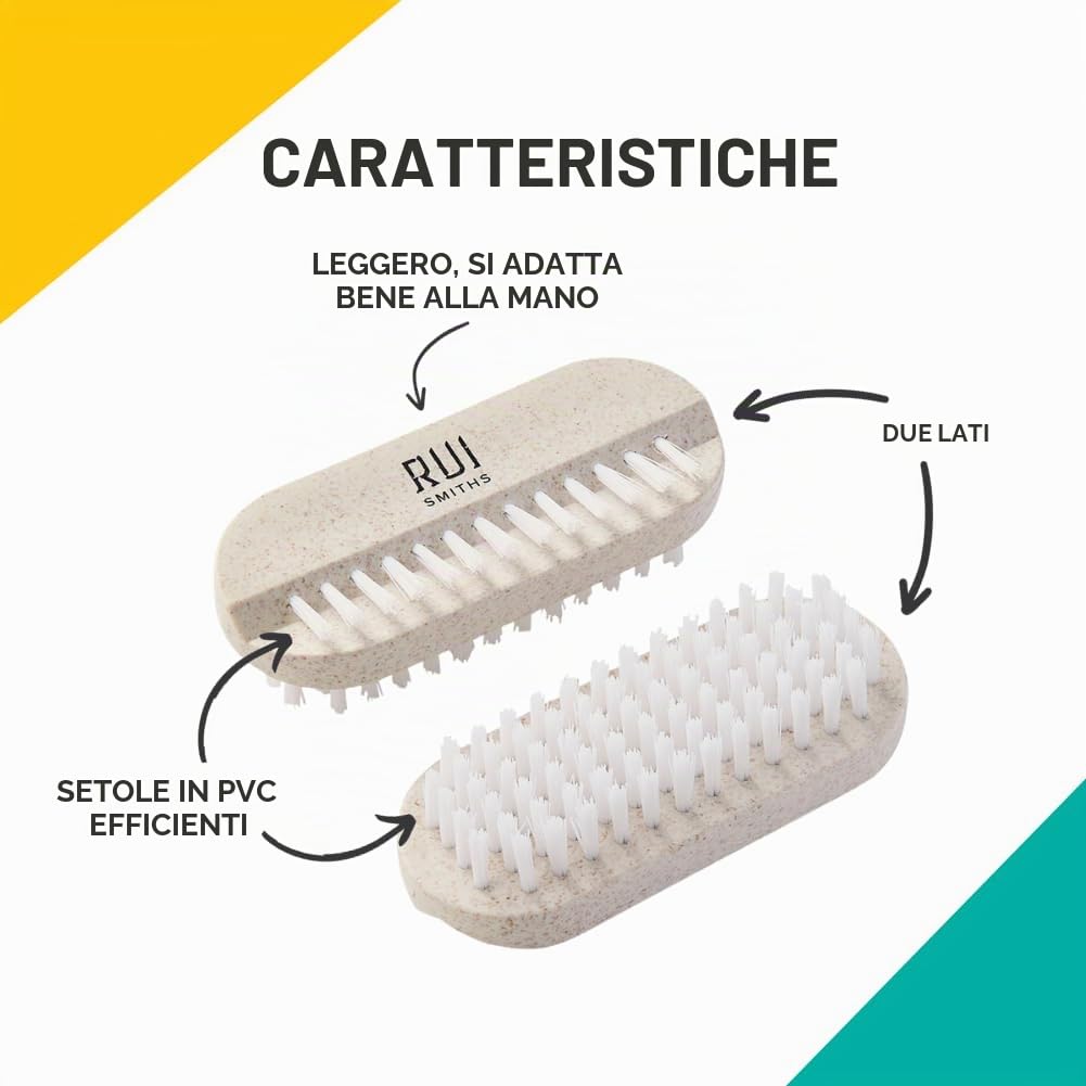 Rui Smiths CarbonConscious - Spazzola per la pulizia delle unghie con setole su 2 lati, per manicure e pedicure, realizzata in bioplastica di paglia di grano
