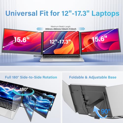 Image of 15.6 inch Laptop Screen Extender, Ultra-Slim Triple Laptop Monitor, FHD 1080P IPS Portable Screen, One-Cable Plug & Play for 13-17.3 inch Laptops, Compatible with Windows /Mac /Android /Switch