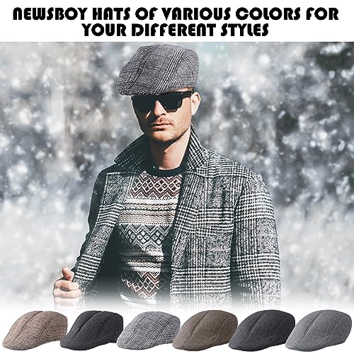 Image of Newcotte Newsboy Cap for Men Classic Herringbone Tweed Flat Cap Irish Beret Hat for Cabbie Driving Hunting