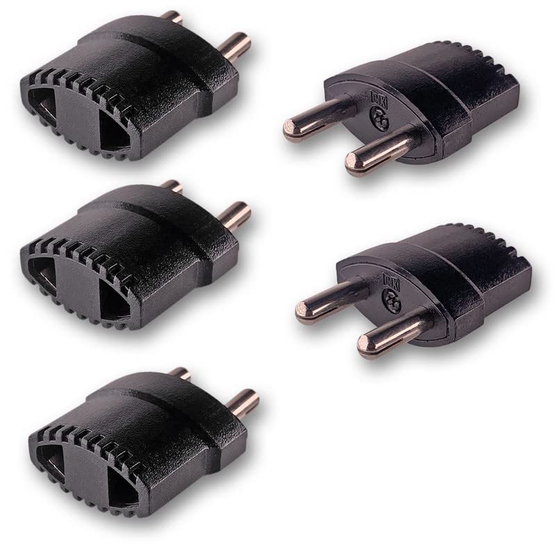 MX World Conversion (Moulded Round 2 Pin Flat Plug & 2 Pin Round 5Mm Plug) USA Japan China Taiwan Thailand Europe Italy Indonesia and Korea to India (Type - D) - Pack of 5