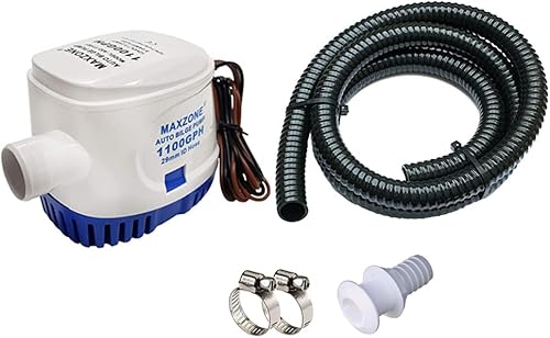 MAXZONE Bomba de achique sumergible automática para barco 12 V 1100 gph bomba de sentina y bomba de sentina kit de instalación manguera