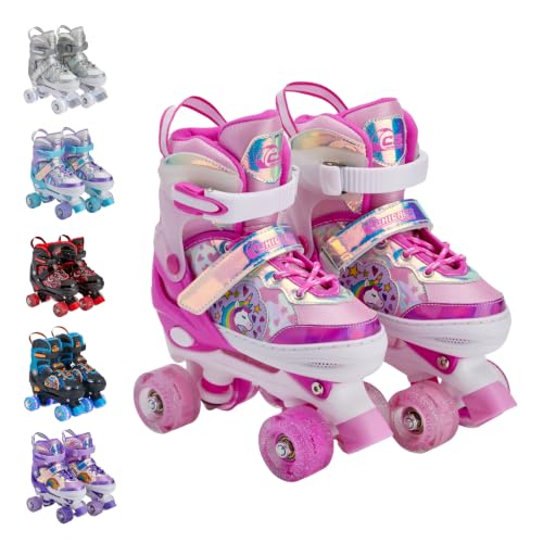 Image of Chicago Skates Glitzy Kids Roller Skates Unicorn - Adjustable Roller Skates Girls Boys, Light-Up Wheels, Durable Beginner Quad Skates, Front Stopper, Comfortable, Smooth Rolling, Indoor Outdoor,Age 3+