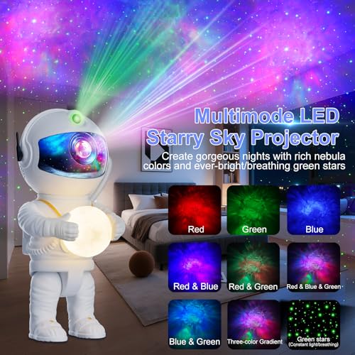 Astronaut Sternenhimmel Projektor, LED Sternenprojektor sitzen/stehen, 8 Nebelmodi, 5 Helligkeit & Geschwindigkeit, 2 Sternenmodi & Timing… – Ansicht 2