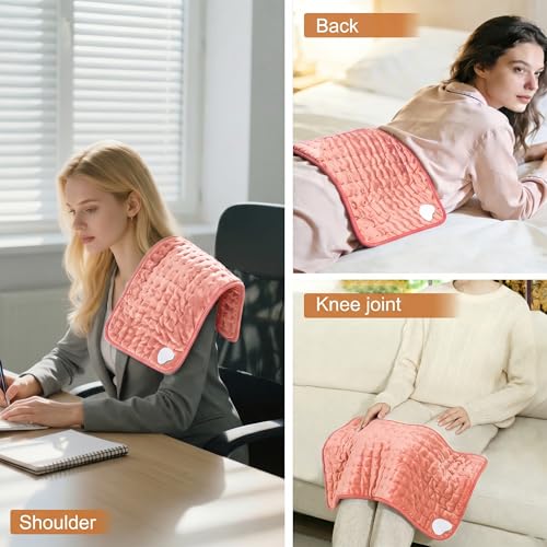 Image of Electric Heating pad for Back Neck Shoulder Knee Arms Legs- Electric Heat Pads with 6 Heat Settings & Auto Shut Off &Dry /Moist Heat Heating Pad for Birthday Mother Father Girl Men Women, BabyPink