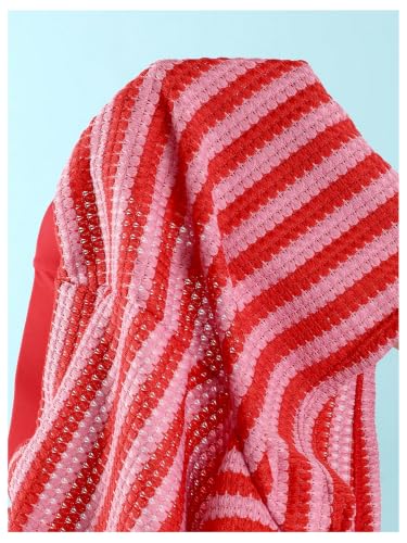 Image of RoseSeek Women's 3 Piece Striped Bikini Shorts Sets Knit Boyshort Swimsuit