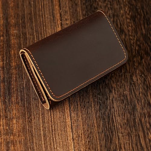 Handmade Leather Credit Card Holder Mini Front Pocket Cardholder Small Business Card Travel Wallets for Men Dark Coffee Color3