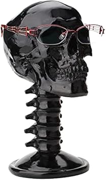 Skull Headphones Stand, Multifunctional Sunglasses Scarf Skull Helmet Stand, Resin Black Skull With Spine Home Ornament