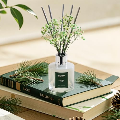Image of Airkeep Reed Diffuser Set,3.38 fl oz (100 ml) - Balsam & Fir Oil Diffusers with 8 Reed Sticks,Home Fragrance Reed Diffuser for Bathroom Shelf Decor Winter Fragrance