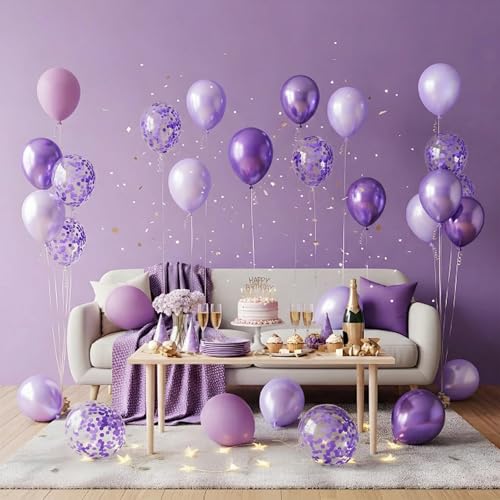 Image of Dark Purple Balloons 55pcs Pastel Light Purple Balloons 12inch for Purple Birthday Wedding Baby Shower Party Decorations