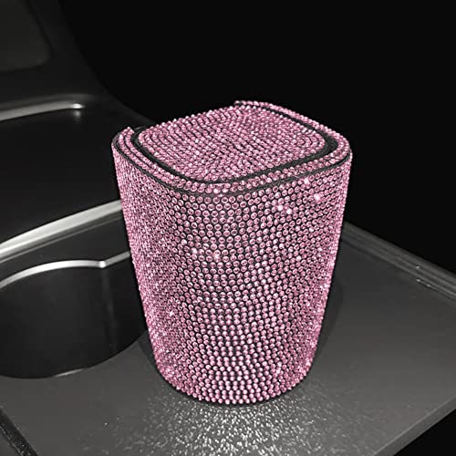 Image of ikasus Car Ashtray LED Lights with Cover Windproof and Odor-Proof Bling Bling Diamond-Encrusted Detachable Mini Car Trash Can Car Accessories for Vehicles Office Home Outdoor (Pink)