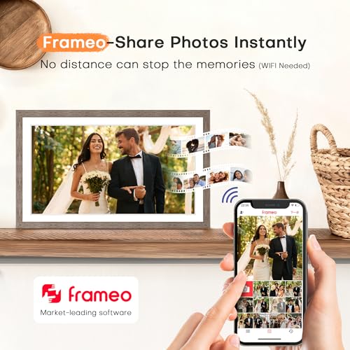 Image of Digital Picture Frame, Frameo 15.6'' Digital Photo Frame WiFi Large Display | 1920*1080 IPS FHD Touchscreen, 32GB, Wall-Mountable, Share Video Picture, Electronic Photo Frame Slideshow, Mom Gift, Greige