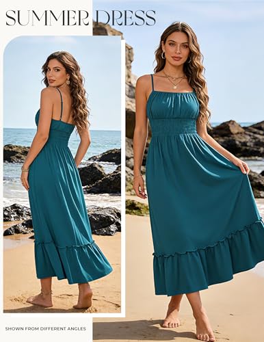 Image of GRACE KARIN Women's Summer Maxi Dress 2026,Smocked Ruched Bust Sundress with Adjustable Straps & Pockets-Beach Vacation Dress