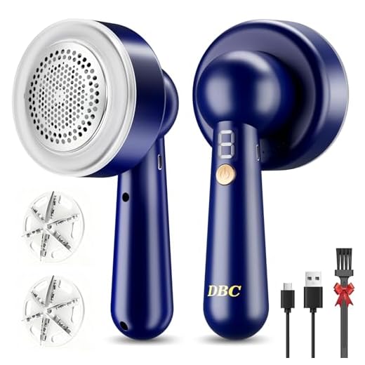 DBC Fabric Shaver and Lint Remover, Sweater Shaver with 3-Speeds and 6-Leaf Blades, 2hours runtime, 2 Replaceable Blades, Battery Operated, Remove Pilling for Clothing, Furniture, Fuzz, Lint Ball