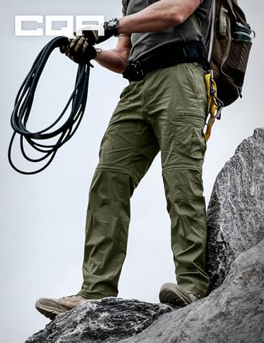 Image of CQR Men's Convertible Cargo Tactical Pants, Water Resistant Outdoor Hiking Pants, Zip Off Lightweight Stretch Work Pants