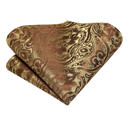 Image of Hi-Tie Silk Ascot for Men Self Tie Men's Cravat and Flower Lapel Pin Handkerchief Cufflinks Set for Wedding Party