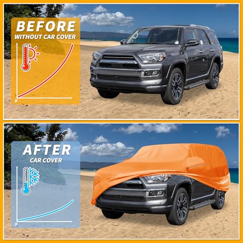 Image of Car Cover Waterproof All Weather Automotive Outdoor Anti-UV Full Exterior Cover for Toyota 4runner 210D-PU Orange with Left Side Zippers