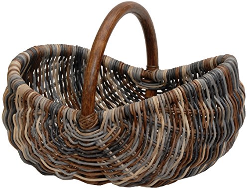 Einkaufskorb/Bügelkorb/Shopper aus echtem Rattan, Henkel- Trage-Korb leicht und stabil (Mehrfarbig (Blau, Braun, Creme))