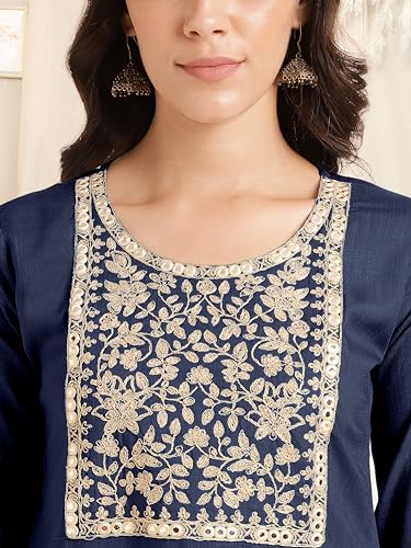 Image of MIRCHI FASHION Women's Straight Fit Rayon Sequins Embroidered and Polka Dots Printed Kurti Only