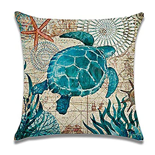 7COLORROOM 2pack Sea Turtle Pillow Cases Ocean Theme Home Decorative Throw Pillow Covers 20”×20” Coastal Nautical Cushion Covers for Patio Sofa Couch
