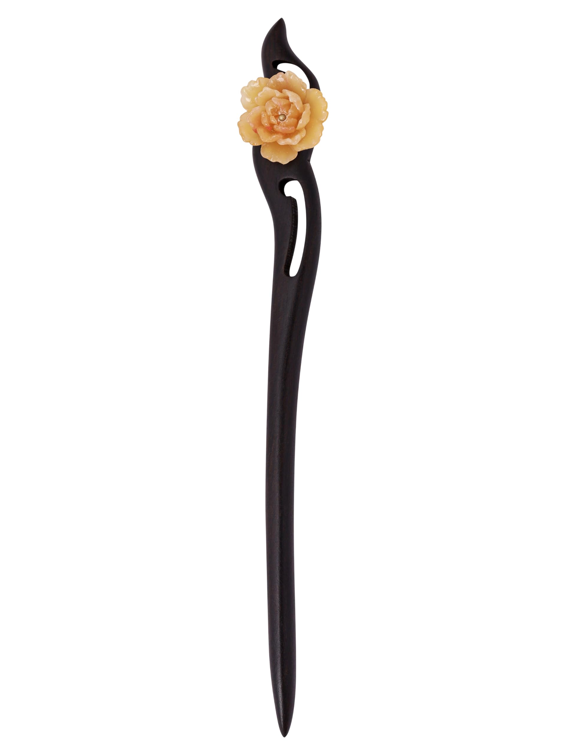 MINACHI Vintage Style Wooden Hair Stick with Peony Flower Charm, Hair Accessory for Women