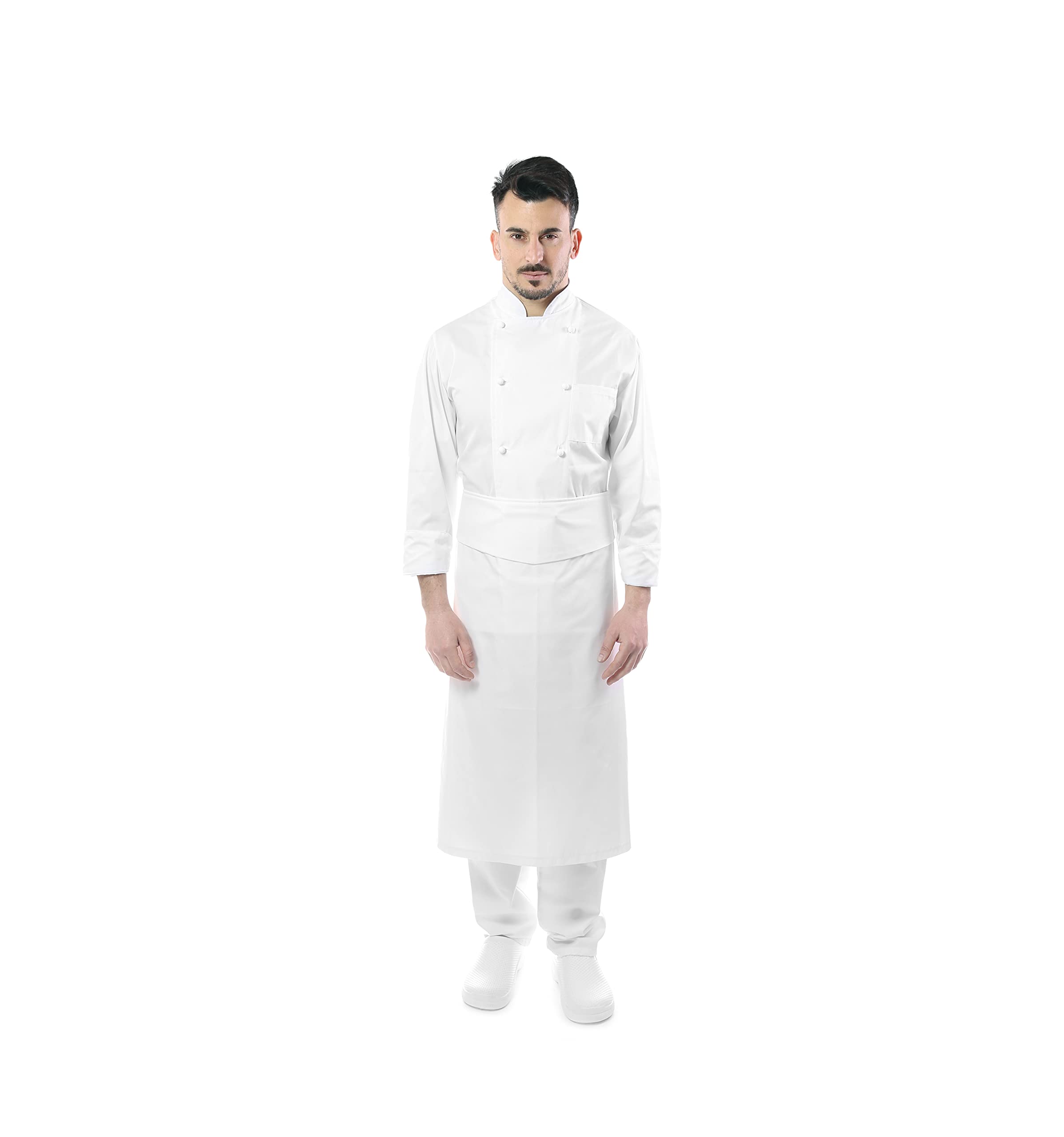 Bordado gratuito completo cocinero hombre – Uniforme Chef blanco personalizable – Chaqueta, pantalones y delantal – Uniforme para cocina y restaurante – Fabricado en Italia, Color