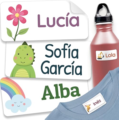 melu kids® Etiquetas para Ropa Personalizadas (60 piezas, blanco) - No es necesario planchar, pegatinas personalizadas para pegar y lavables a máquina (lavadora y lavavajilas)