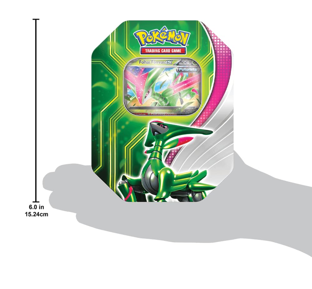 Lata Pokémon TCG Batalha Paradoxal Folhas Férreas Ex, Cor