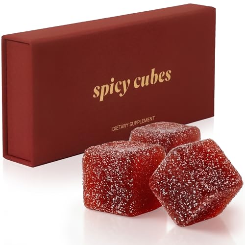 Spicy Cubes Hot Peach Gummies - Sweet & Spicy Chili Sugar Coating - Maca Root & Muira Puama for Energy Mood & Vitality - Fun Treat for Couples & Social Moments - 1 Pack (8 pieces)