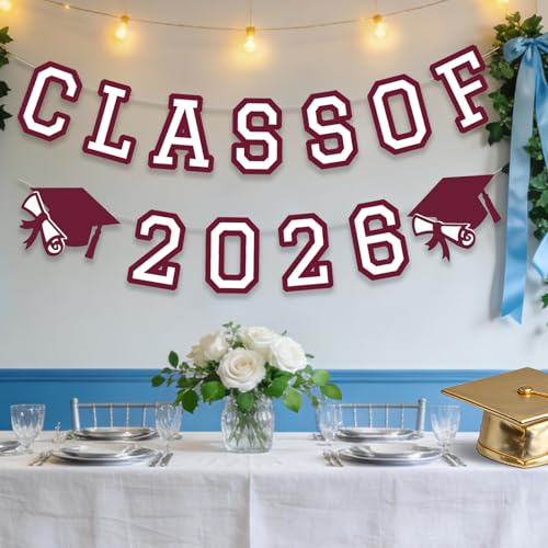 Image of Class of 2026 Graduation Banner University College Grad Garland Decoration Party Supplies High School Colors Maroon White
