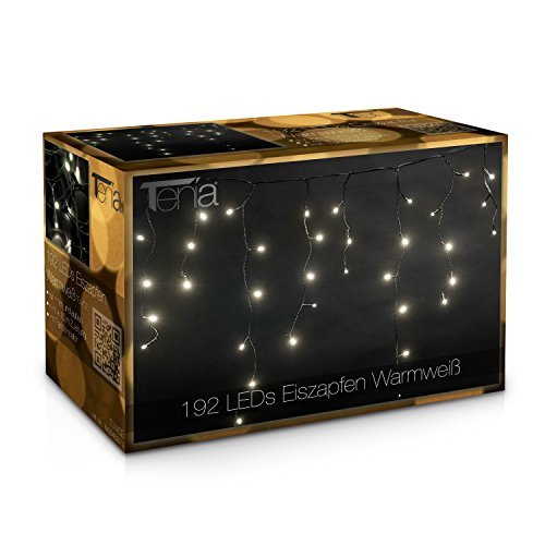 LED-Gigant Rideau lumineux stalactite à 192 LED avec câble d'alimentation de 10 m pour usage en intérieur ou extérieur Idéal pour le jardin ou en décoration de Noël 4 m Blanc chaud