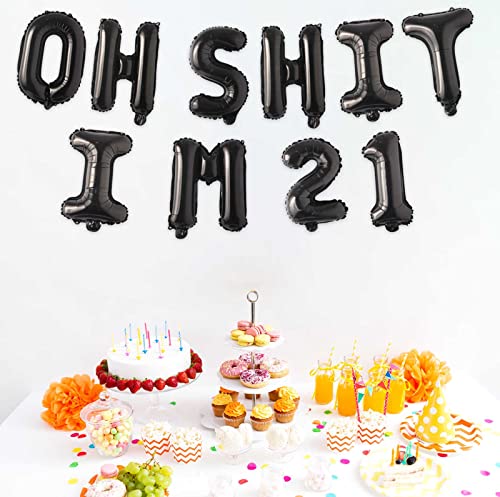 Image of Oh I'm 21! Latex Balloons 16 Inch Black Hallo Twenty Five Cheers to 21 Years Old Theme Decor for Man Woman Happy 21st Birthday Party Photo Studio Prop Flag Decorations Favors Supplies