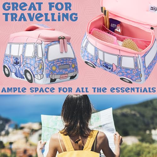 Image of Get Trend Disney Stitch Toiletry Bag, Travel Essentials, Girls Makeup Bag Cruise Essentials, Travel Accessories, Gifts for Women, Teens (Blue Stitch)