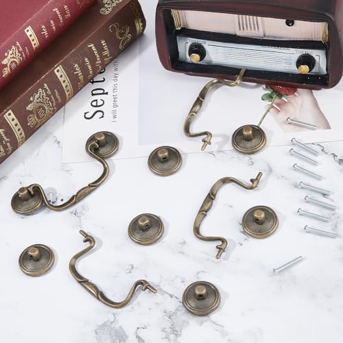 SUPERFINDINGS 4 Sets 3.6inch Vintage Bail Pull Handles Antique Bronze Furniture Hardware Bail Pull Alloy Center-to-Center Drop Cabinet Drawer Pull for Kitchen Cabinet Bedside Cupboard - Image 5