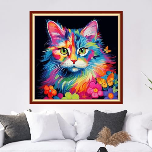 Image of Dooxvey Cross Stitch Kits for Adults Stamped Full Range of Embroidery Starter Kits for Beginners 11CT Printed Cross Stitch Patterns Needlepoint Kits Stamped Crossstitch-Cat Butterfly 18x18 inch