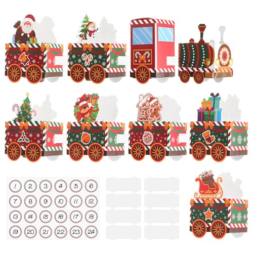 Kinsinder 24 cajas de regalo de fiesta de Navidad, calendario de Adviento, cajas de calendario de Adviento de tren rojo, cajas de regalo de cuenta regresiva de 24 días de Navidad