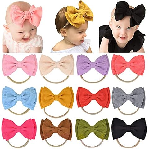 12pcs 4.7 Inches Baby Girls Nylon Headbands Big Bows Hair Bands Elastics Hair Accessories for Toddlers Infants Newborn Cover