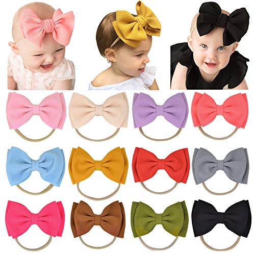 12 unidades de 4.7 pulgadas de nailon para bebés y niñas, lazos grandes, bandas para el cabello, accesorios elásticos para el cabello para niños pequeños, bebés recién nacidos Cover