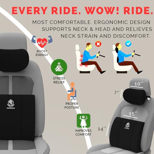 Image of MRRON Series Memory Foam Neck Rest & Lumbar Support for Car or Office Chair, Neck Pillow Kit Designed Ergonomically for Extra Support (Black, Lumbar)