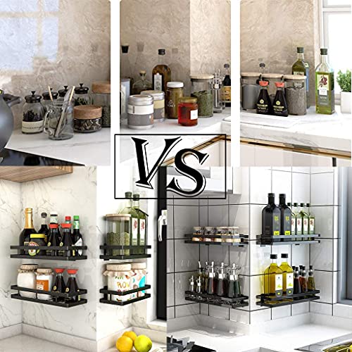 Foto von Gewürzregal Wand Ohne Bohren 2er Set mit Küchenreling Küchenregal hängend Gewürzregal Schranktür Edelstahl Duschablage für Küche Badezimmer Balkon 35 x 12 x 5,7 cm, Schwarz