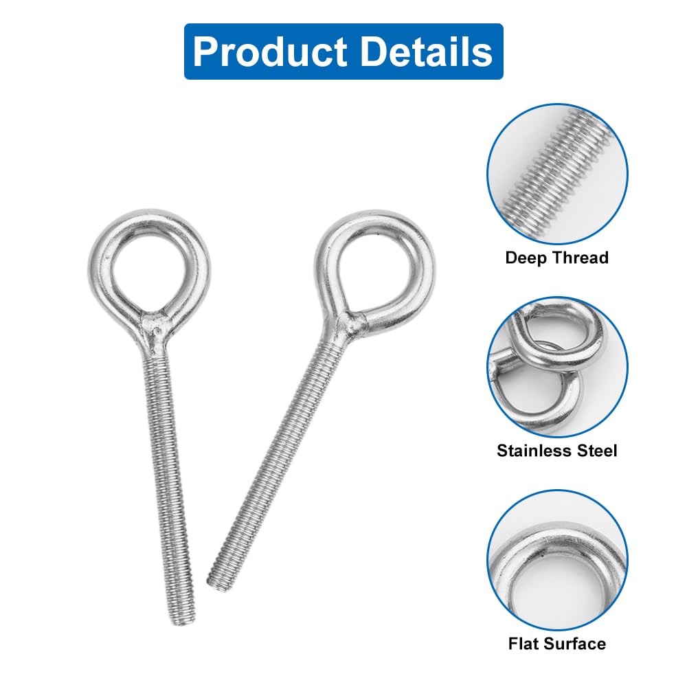 10 Pezzi M6 golfari bullone occhielli,Bullone a occhiello inox 304,75mm argento filettatura maschio bullone ad anello,Antiruggine anelli acciaio con vite,per Esterni Casa Fissaggio e sospensione