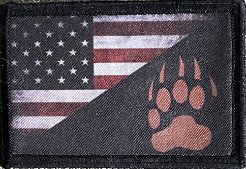 Full Color Tactical US Flag with Tracker Paw Patriot Military Morale Hook & Loop Patch --Made in The USA-