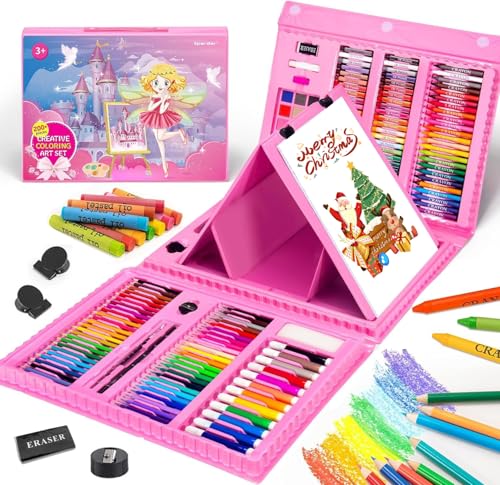 Spardar Kit De Dibujo para Niños - 240 Piezas con Caballete Triple, Pasteles al Óleo, Crayones, Marcadores, Pastel De Acuarela - Regalo para Principiantes Artistas