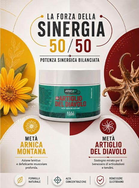 POTENTE CREMA ARNICA e ARTIGLIO DEL DIAVOLO Gel Forte crema riscaldante muscoli sportiva ARNICA per Cavalli uso umano, rapida 100% Naturale (500 ml, barattolo) Italiana