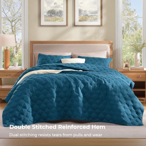 Image of Litanika Queen Quilt Bedding Set, 3 Pieces Teal Blue Bedspreads Set