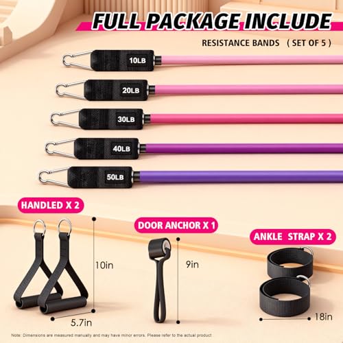 Image of WHATAFIT Resistance Bands, Exercise Bands, Workout Bands with Handles, Door Anchor and Ankle Straps, 5 Resistance Levels Fitness Bands for Strength Training, Physical Therapy, and Home Gym Equipment