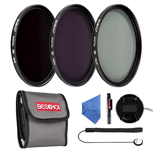 BESCHOI - 77mm Lente Filtro, Packs de Filtros Fotogrficos para Nikon Canon EOS DSLR Cmaras (8 PCS Incluye ND2 ND4 ND8 + Aceesorios)