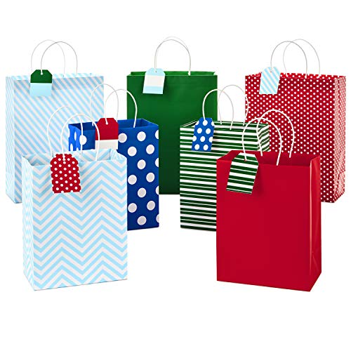 Hallmark Christmas Assorted Gift Bag Bundle with Mix-n-Match Gift Tags, Festive Patterns (Pack of 7 Gift Bags: 3 Large 13
