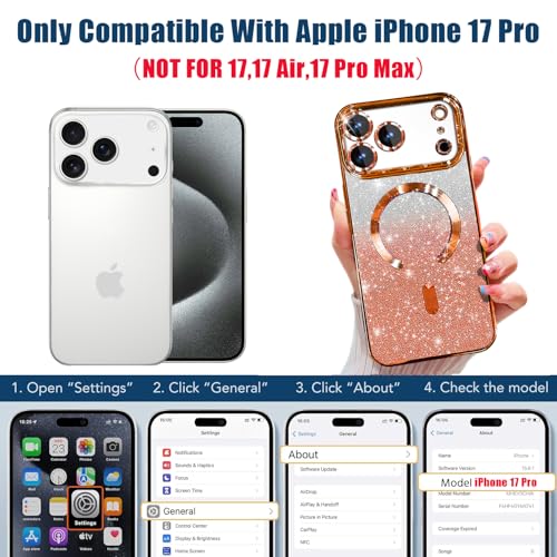 Image of Misscase for iPhone 17 Pro Case Compatible with MagSafe,Built-in Camera Lens Protector Full Protection Soft TPU Anti-Fingerprint Anti-Fingerprint Magnetic Glitter Slim Case Cover 6.3 inch Orange